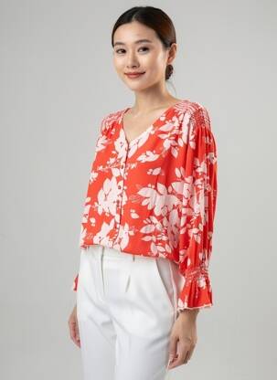 Cămașă imprimeu floral mâneci lungi roșu EMILIE.K femeie