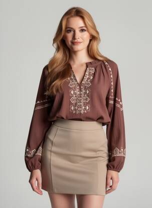Bluză mâneci lungi mâneci lungi maro EMILIE.K femeie