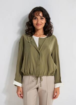 Cămașă țesătură poplin mâneci lungi verde EMILIE.K femeie
