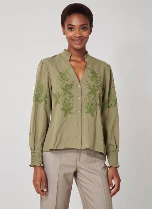 Cămașă țesătură crep mâneci lungi verde EMILIE.K femeie