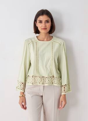 Bluză țesătură poplin mâneci 3/4 verde LA PETITE ETOILE femeie