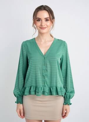 Cămașă țesătură crep mâneci lungi verde EMILIE.K femeie