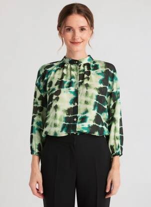 Cămașă guler mao mâneci 3/4 verde EMILIE.K femeie