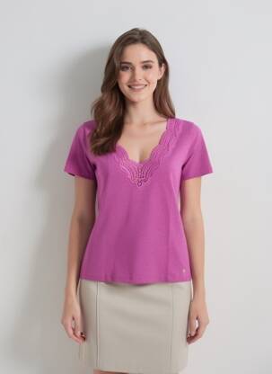 Tricou guler în v mâneci scurte violet LA PETITE ETOILE femeie