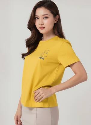 Tricou imprimeu fantezie mâneci scurte galben LA PETITE ETOILE femeie