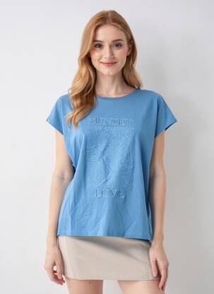 Tricou croială dreaptă mâneci scurte albastru LA PETITE ETOILE femeie