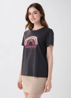 Tricou serigrafie mâneci scurte negru LA PETITE ETOILE femeie