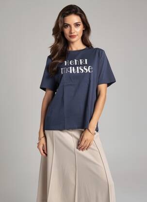 Tricou serigrafie flockată mâneci scurte albastru ARTLOVE femeie