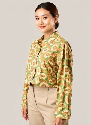 Cămașă imprimeu floral mâneci lungi verde NICE THINGS femeie