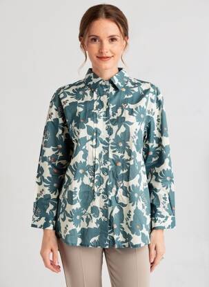 Cămașă imprimeu floral mâneci lungi albastru NICE THINGS femeie