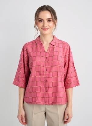 Cămașă țesătură crep mâneci 3/4 roz NICE THINGS femeie