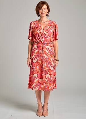 Rochie midi imprimeu floral mâneci scurte portocalie YEST femeie