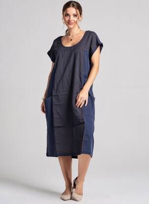 Rochie midi țesătură crep mâneci scurte albastru POU NOU femeie