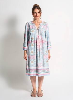 Rochie midi imprimeu floral mâneci lungi albastru ESQUALO femeie