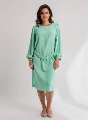 Rochie midi țesătură crep mâneci lungi verde ESQUALO femeie