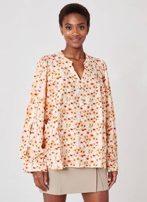 Bluză imprimeu floral mâneci lungi portocalie ESQUALO femeie