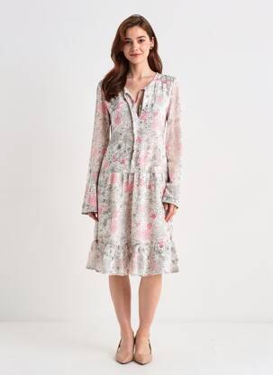 Rochie midi imprimeu floral mâneci lungi alb BELLAWAY femeie