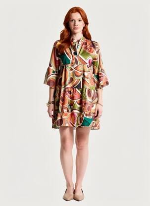 Rochie scurtă croială fluidă mâneci 3/4 verde VENTI6 femeie