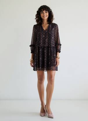 Rochie scurtă croială fluidă mâneci 3/4 negru ANGELA DAVIS femeie