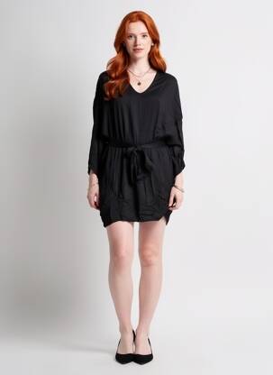 Rochie scurtă croială fluidă mâneci lungi negru CHARLIE JOE femeie