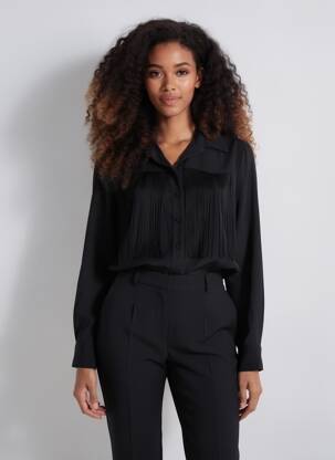 Cămașă țesătură crep mâneci lungi negru SOUVENIR femeie