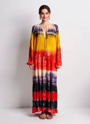 Rochie lungă mâneci lungi mâneci lungi galben CHARLIE JOE femeie