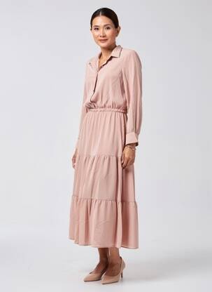 Rochie lungă mâneci lungi mâneci lungi roz SOUVENIR femeie