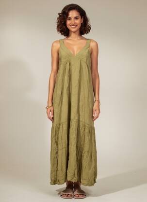 Rochie lungă croială evazată bretele subțiri verde MARYLEY femeie
