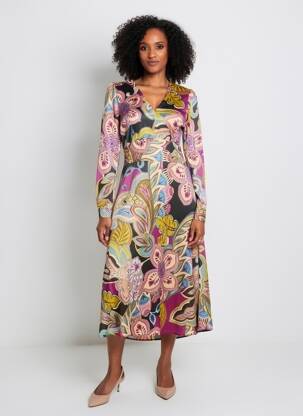 Rochie midi imprimeu floral mâneci lungi verde KING KONG femeie