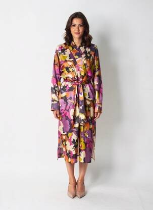Rochie midi imprimeu floral mâneci lungi violet SOUVENIR femeie