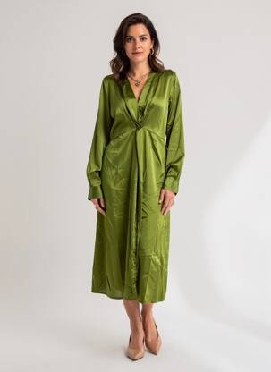 Rochie midi mâneci lungi mâneci lungi verde KING KONG femeie