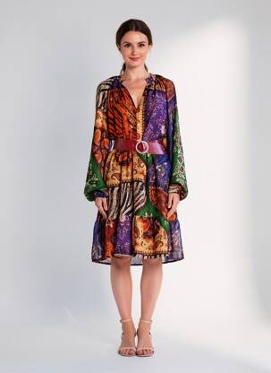 Rochie midi croială fluidă mâneci lungi maro MARYLEY femeie