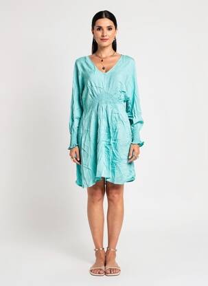 Rochie midi mâneci lungi mâneci lungi albastru ANGELA DAVIS femeie
