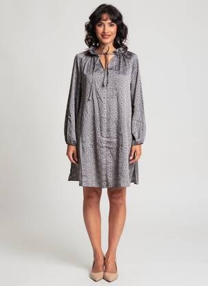 Rochie scurtă croială evazată mâneci lungi gri ANGELA DAVIS femeie