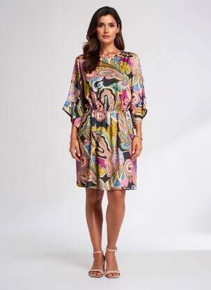Rochie midi imprimeu floral mâneci 3/4 violet KING KONG femeie