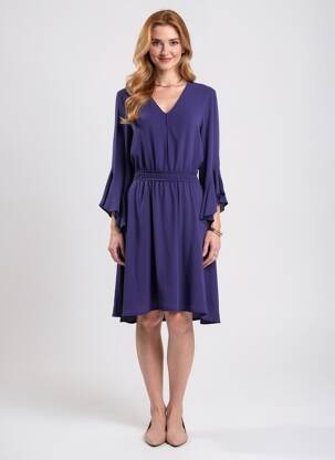 Rochie midi țesătură crep mâneci lungi violet ANGELA DAVIS femeie