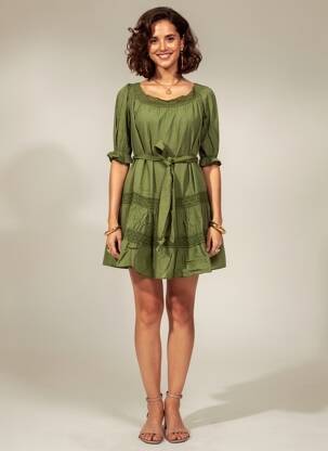 Rochie scurtă mâneci 3/4 mâneci 3/4 verde KING KONG femeie