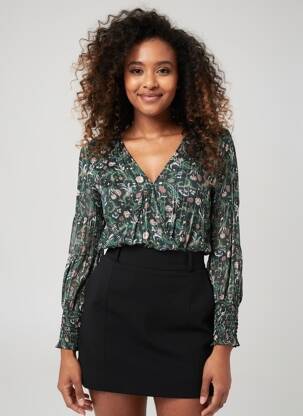 Cămașă imprimeu floral mâneci lungi verde CHARLIE JOE femeie