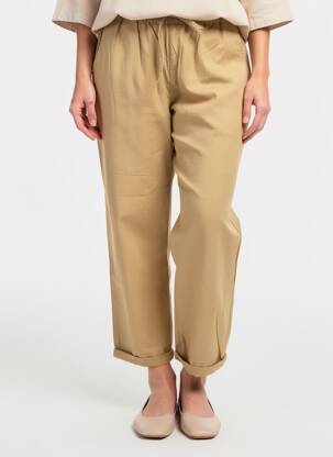 Pantalon drept țesătură poplin mărime normală bej CHARLIE JOE femeie