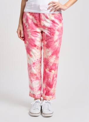 Pantalon drept țesătură poplin talie înaltă roz CHARLIE JOE femeie