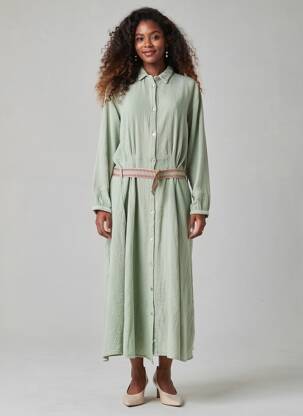 Rochie lungă mâneci lungi mâneci lungi verde LOUIZON femeie