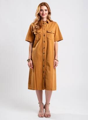 Rochie midi mâneci scurte mâneci scurte portocalie LABDIP femeie