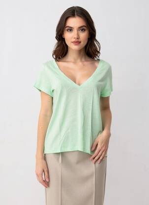 Tricou guler în v mâneci scurte verde PEPE JEANS femeie