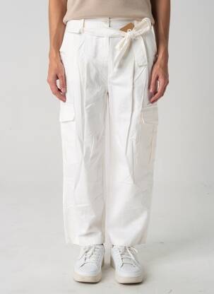 Pantalon cargo croială dreaptă talie înaltă alb KING KONG femeie