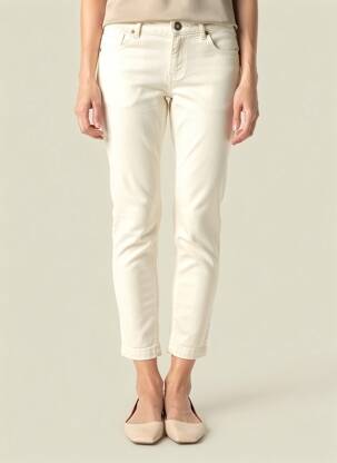 Pantalon slim talie elastică mărime normală alb ALMANEGRA femeie