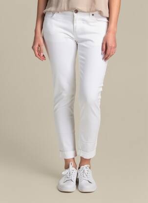 Pantalon slim țesătură poplin mărime normală alb ALMANEGRA femeie