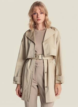 Trench țesătură poplin fără glugă bej IKKS femeie