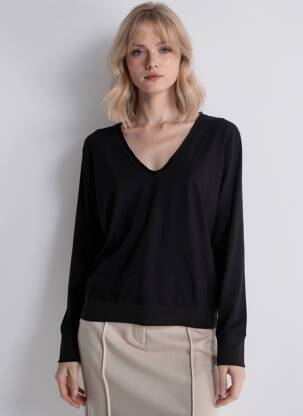 Tricou mâneci lungi mâneci lungi negru IKKS femeie