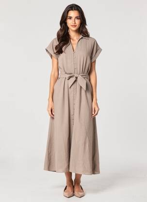 Rochie lungă mâneci scurte mâneci scurte maro YAYA femeie
