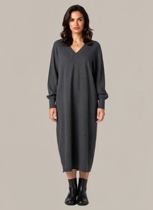 Rochie pulover guler în v mâneci lungi gri YAYA femeie
